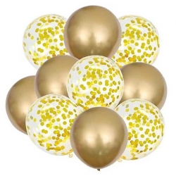 Balony dekoracja urodziny złoty konfetti mix 10x